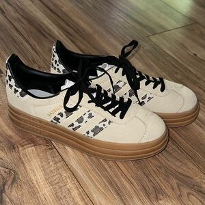 Adidas Gazelle Cream and Brown Sneakers Leopard Print